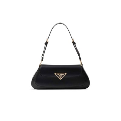 PRADA ENAMELED METAL TRIANGLE-LOGO LEATHER SHOULDER BAG 1BD344 (31*13.5*4cm) 